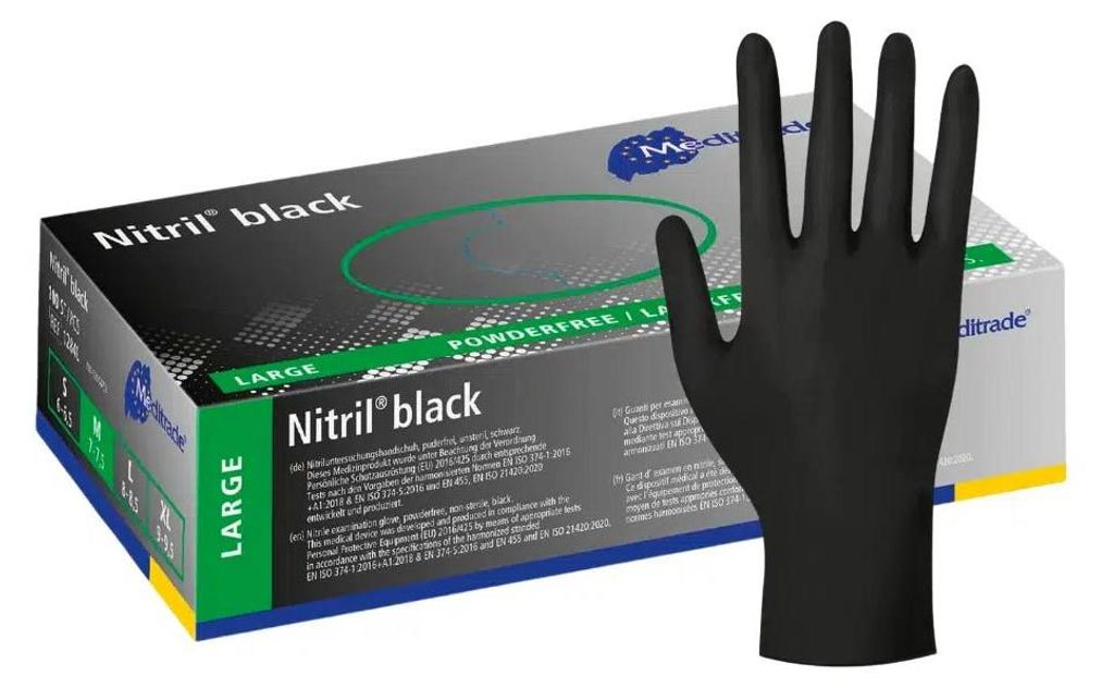 Meditrade unisex Einmalhandschuhe Nitril black schwarz Größe L 100 St.