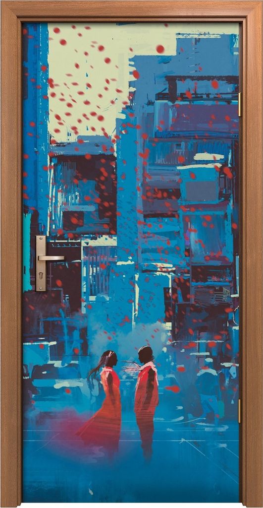 Türposter 90x200 cm Türaufkleber Türtapete Türfolie Klebefolie Landschaft Stadt Auto moderne Menschen