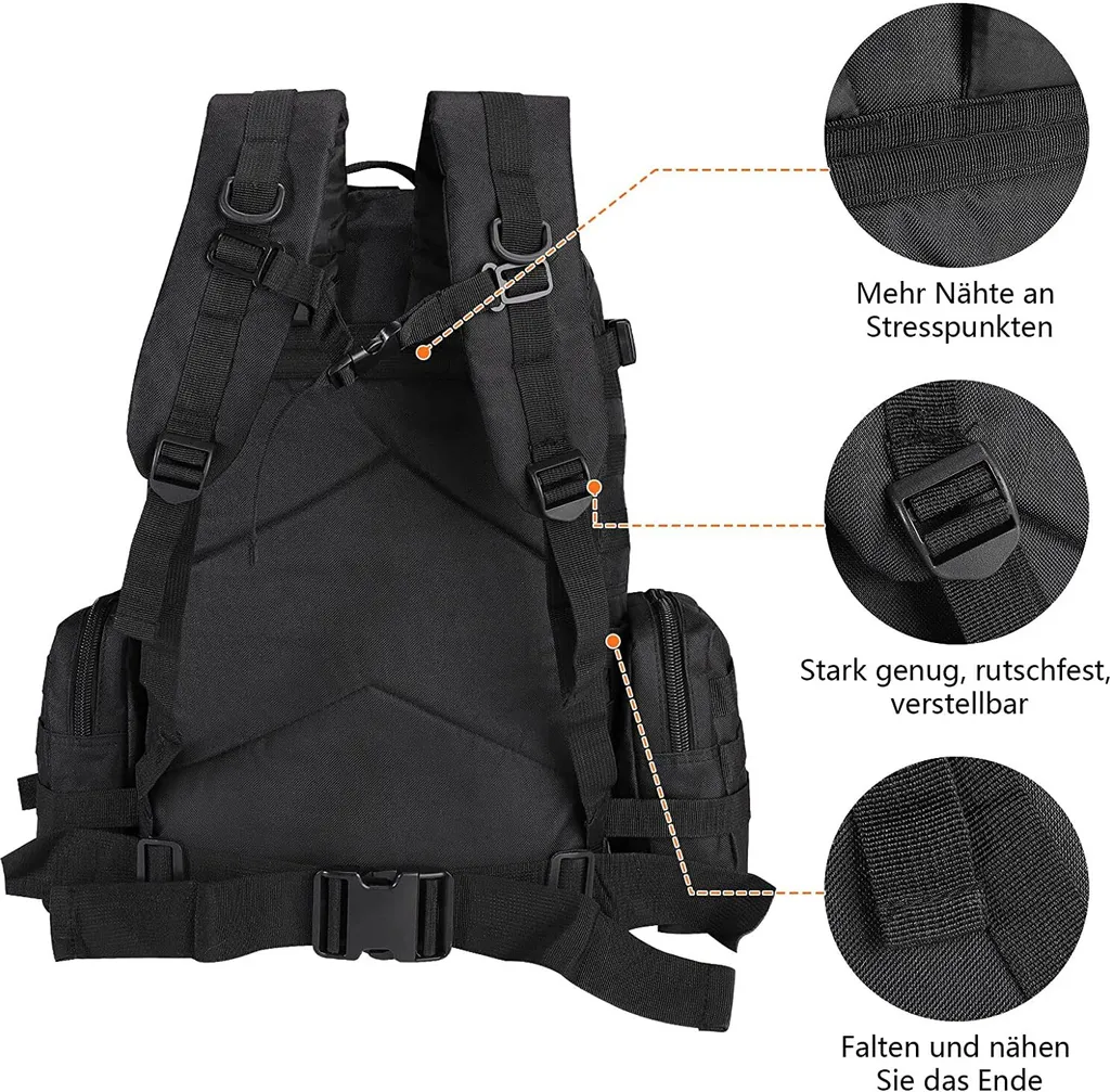 Sac tactique étanche 55L grand volume avec compartiments pour le trekking