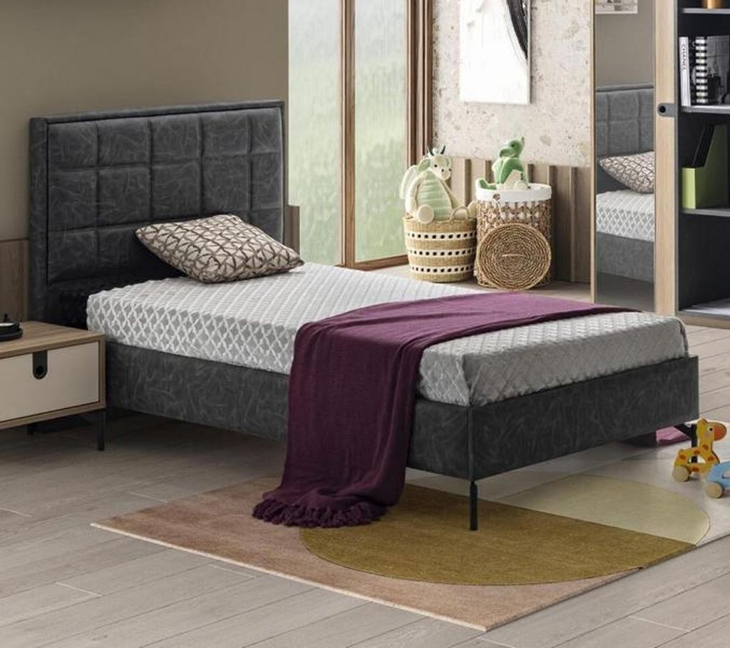 Einzelbett Modern Polsterkopfteil Schwarz Stilvolles Design Kinderzimmer Möbel