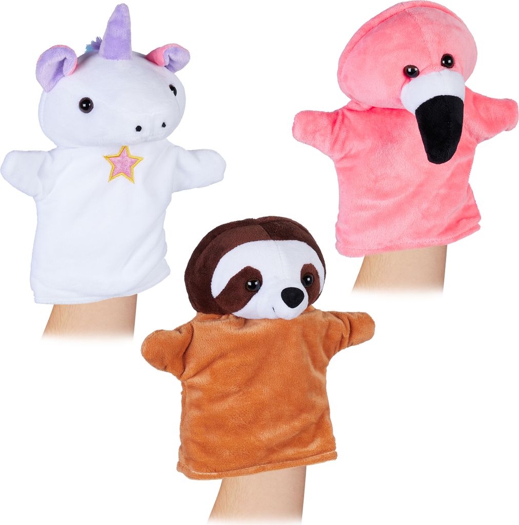 relaxdays Handpuppen für Kinder 3er Set