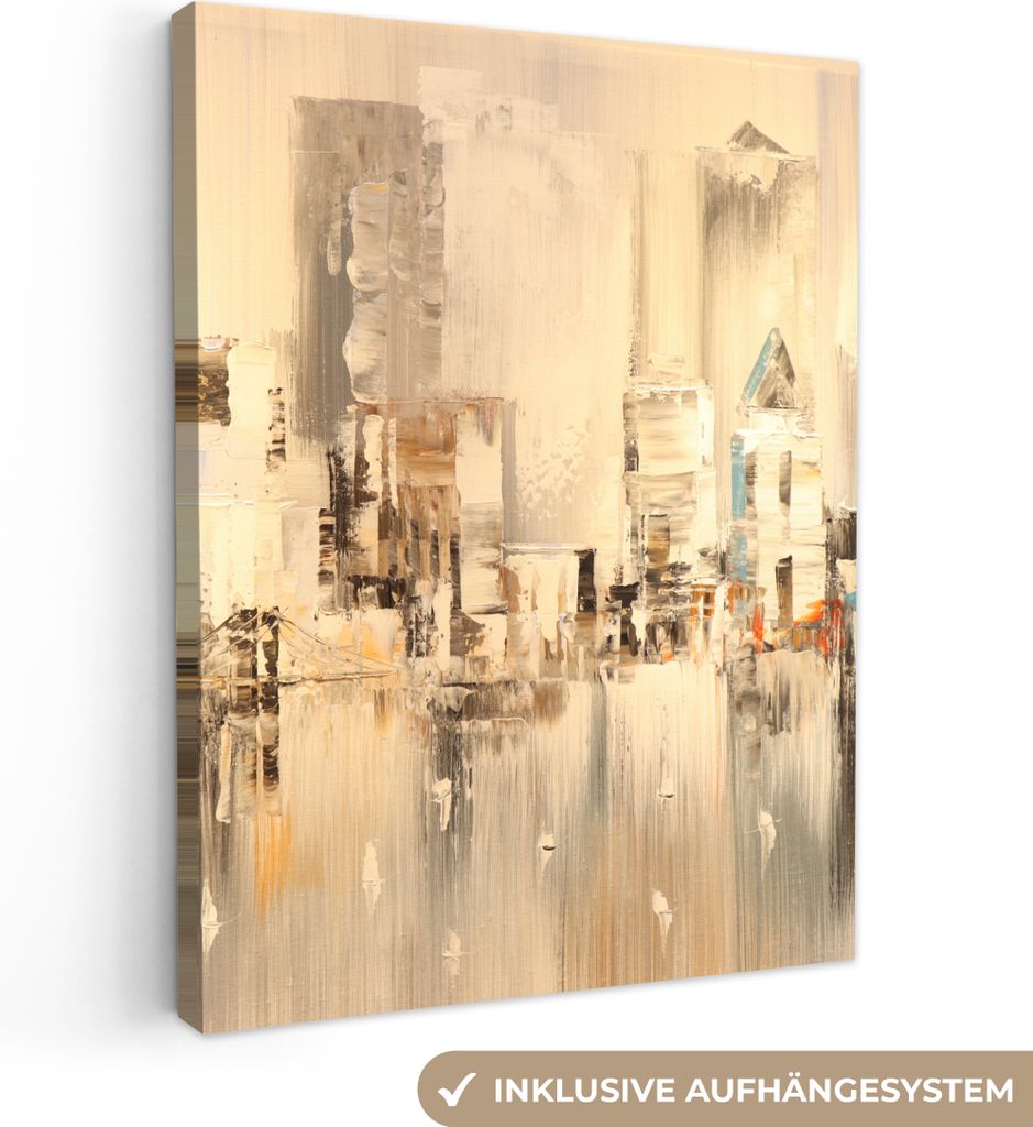 MuchoWow - Leinwandbilder - Gemälde - Öl - Abstrakt - Skyline, Wandbild, Wanddeko Bilder Wohnzimmer, 60x80 cm