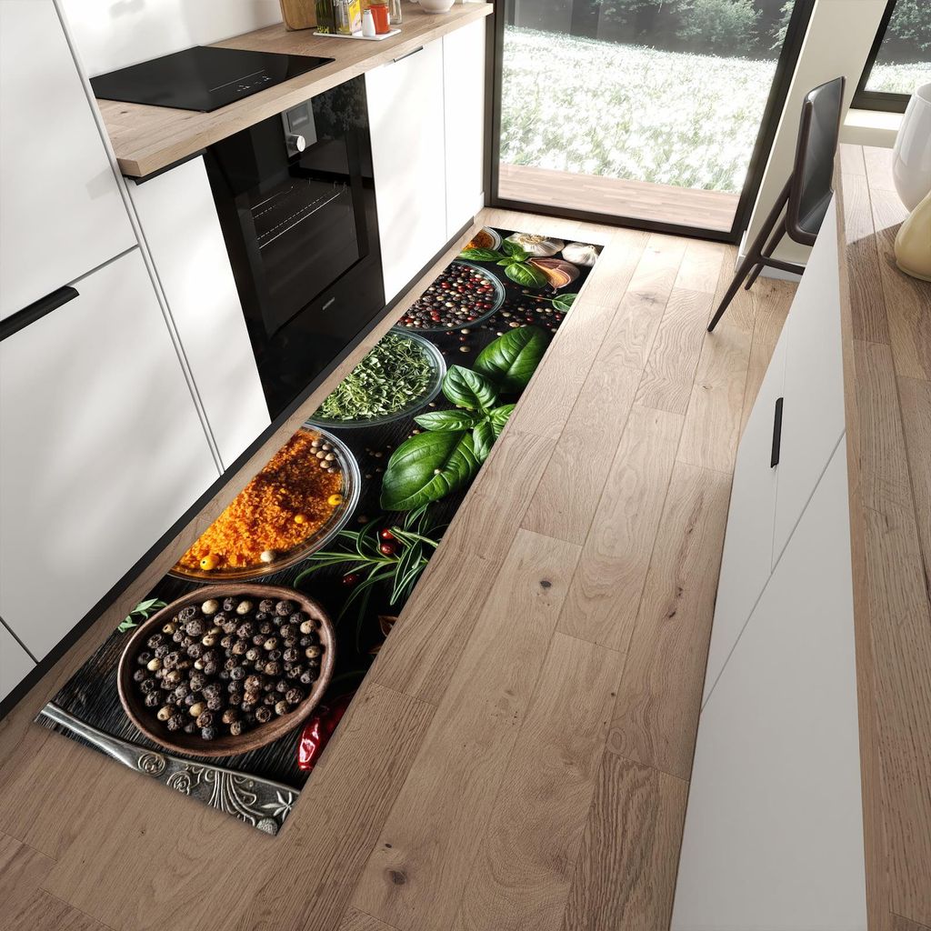 Küchenteppich 60x270cm rutschfest & abwischbar PVC Läufer - Gewürze Und Kräuter