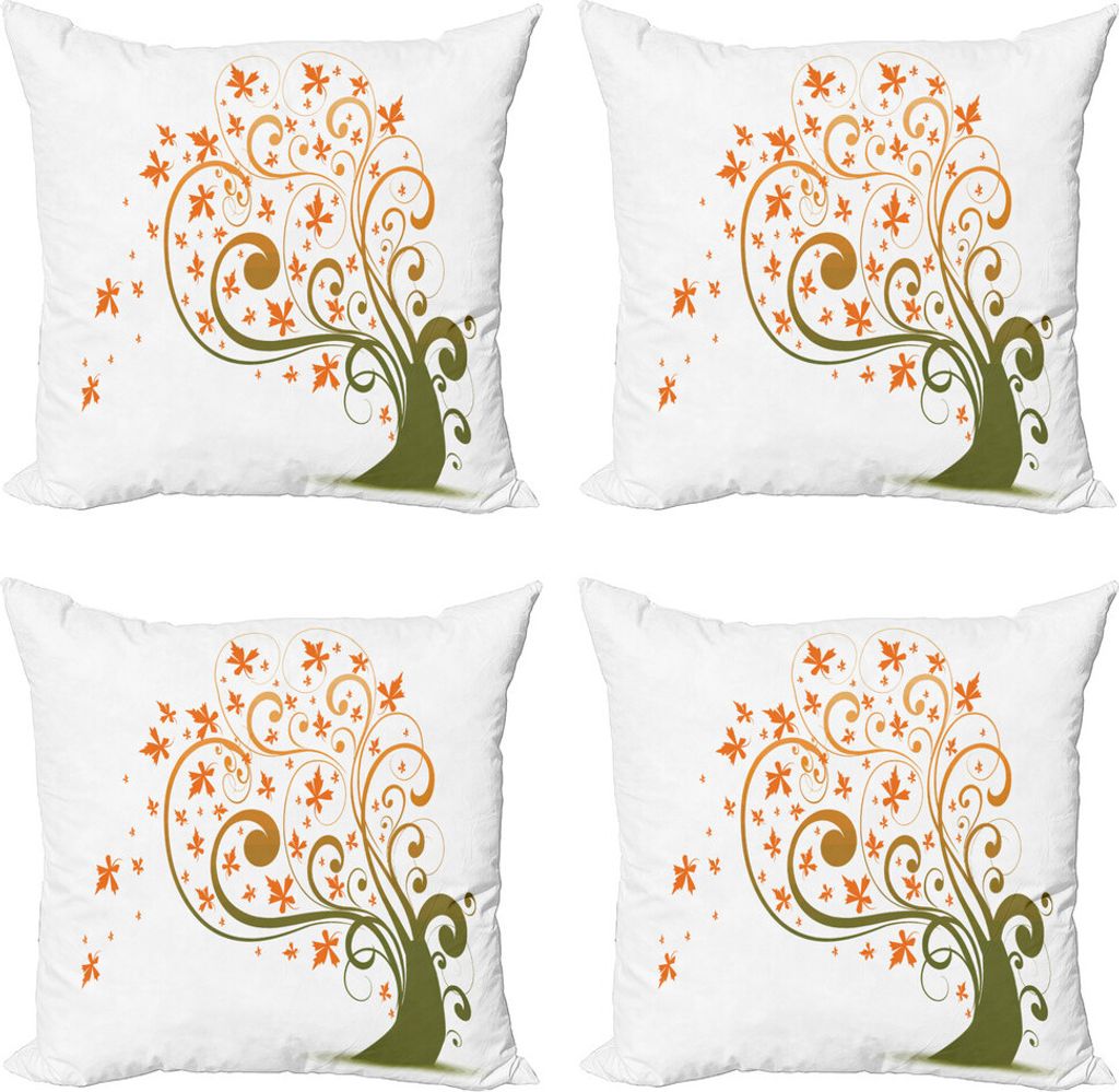 ABAKUHAUS Fallen Kissenbezug Set (4 Stück), Abstrakter Herbst-Baum-Verzierung, Moderner Doppelseitiger Digitaldruck, 45 cm x 45 cm, Olive Grün Or...