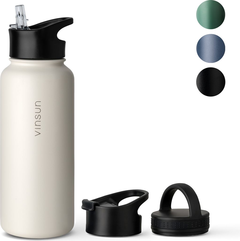 Trinkflasche Edelstahl 1L Thermo Flasche Sport Gym Isolierflasche weiß Vinsun