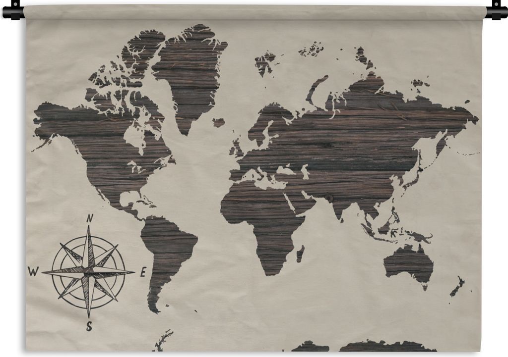 MuchoWow Wandteppich Wandbehang Weltkarte - Holz - Vintage 60x45 cm Tapisserie Dekoration Wandtuch - Das Schlafzimmer