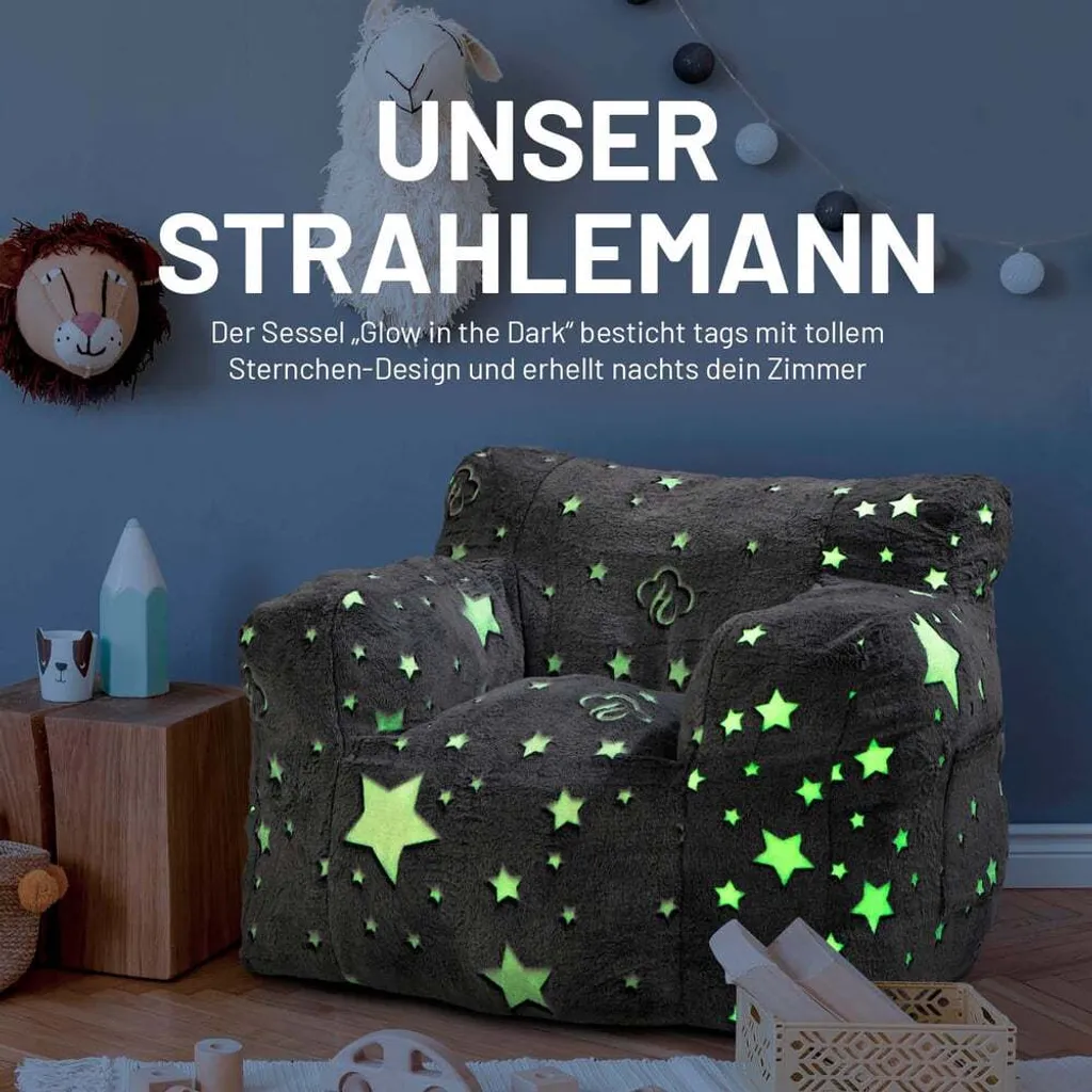 Pouf Enfant Luminescent Doux et Lavable avec Motifs Étoiles Lumaland - 3