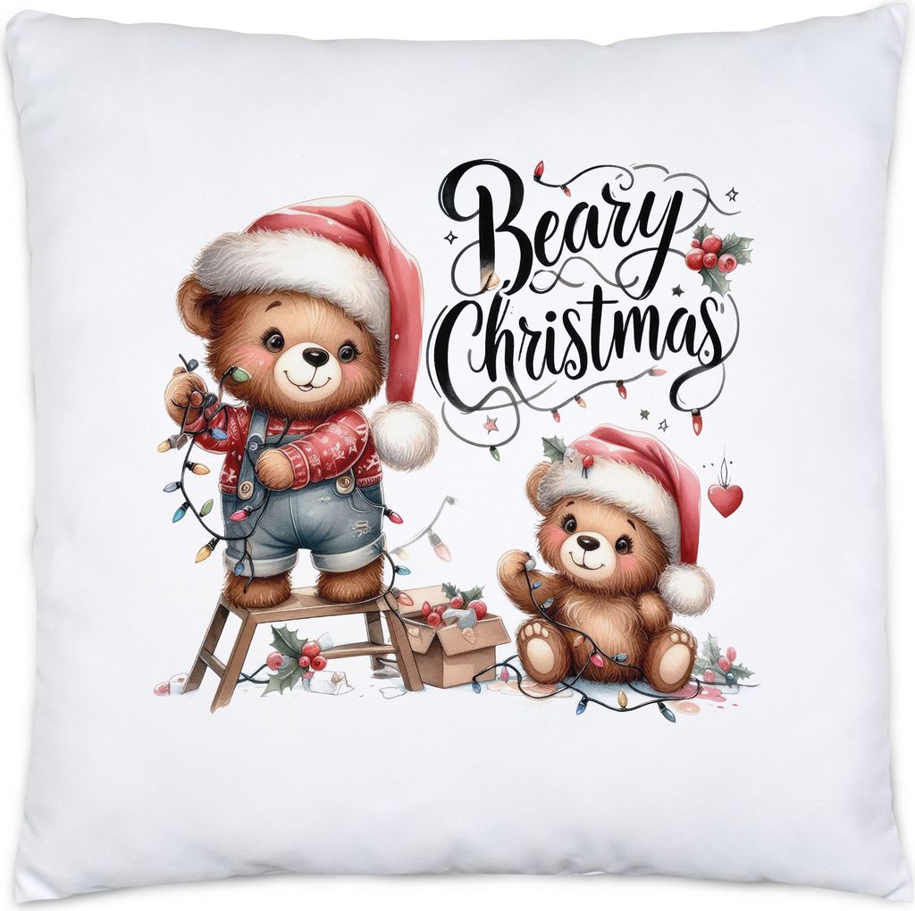 Beary Christmas Lustiges Bärenmotiv Kissen Geschenkidee witziges Design Weihnachten
