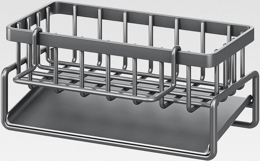 Spülbecken Organizer Spüle Küchen Organizer Edelstahl mit Abflusspfanne Schwammhalter Handtuchhalter Spültuchhalter Sink Organiser Küchen Zube...