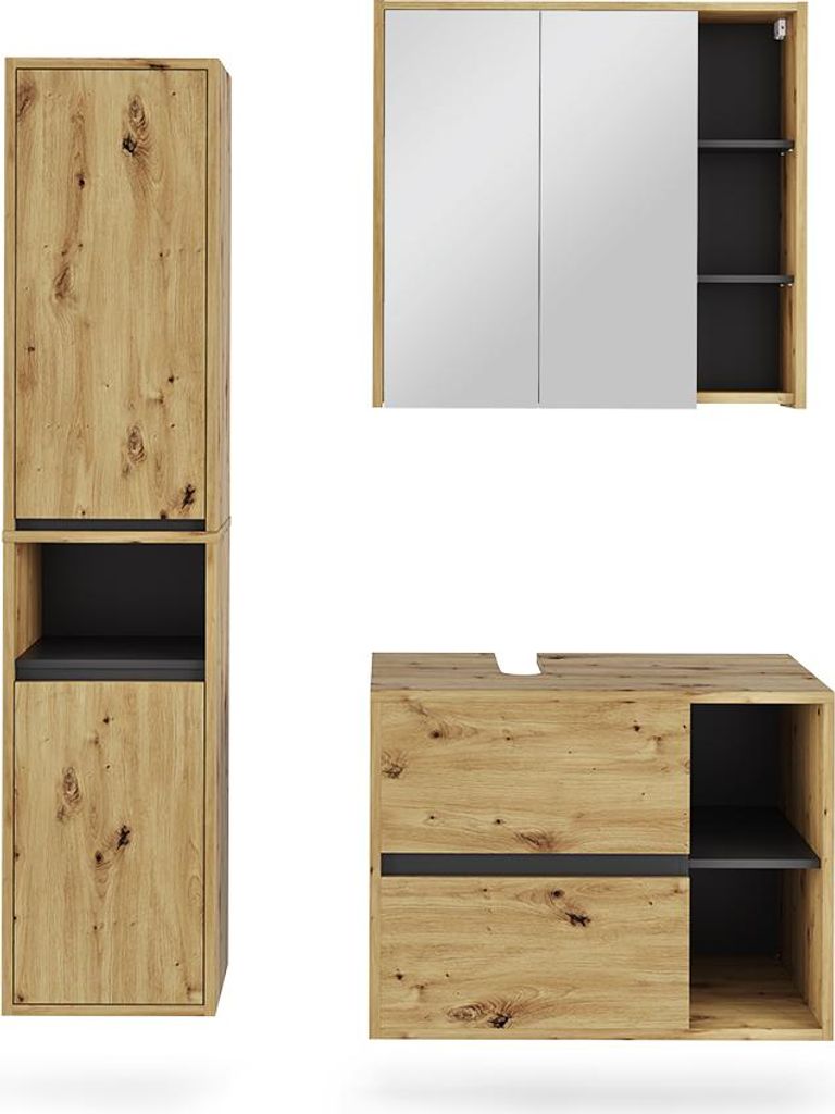 Badmöbel-Set Vicco Viola Artisan/Grau 3 Teile, Model 55231