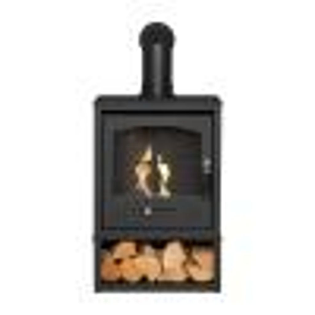 OKO S2 Bioethanol Kamin Anthrazitgrau mit Holzfach & schrägem Rauchrohr, 3 kW, 91,5 x 44 x 31 cm, freistehend