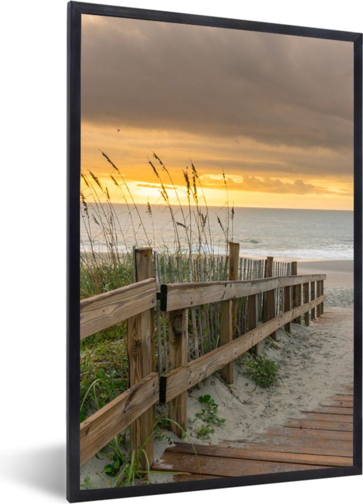 MuchoWow Gerahmtes Poster Strand - Meer - Düne - Weg 60x90 cm - Poster mit Schwarzem Bilderrahmen Wandposter Rahmen Foto Bilder - Kunst