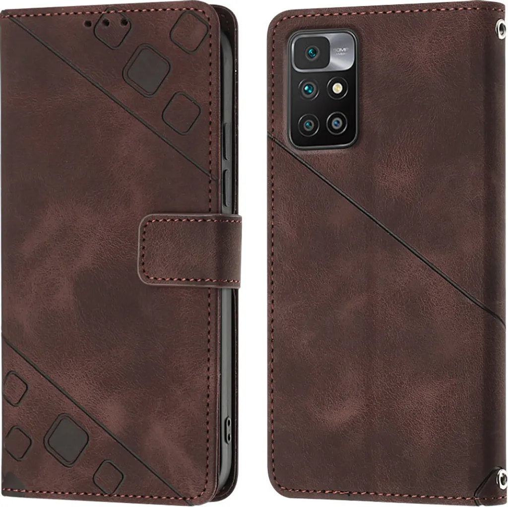 Custodia Xiaomi Redmi Note 11E in Pelle Marrone con Rilievo e Stand