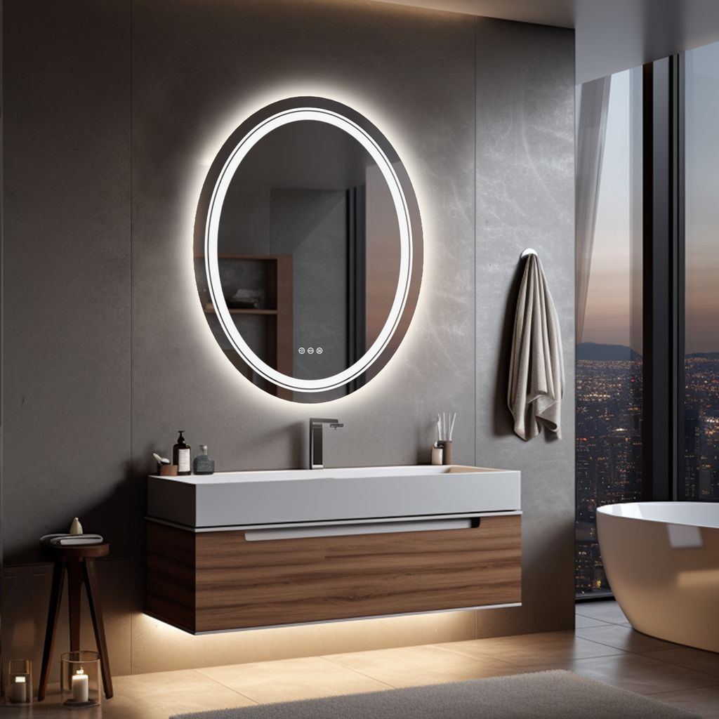 WISFOR LED koupelnové zrcadlo kulaté 60×80 cm nástěnné Obrázek produktu 16