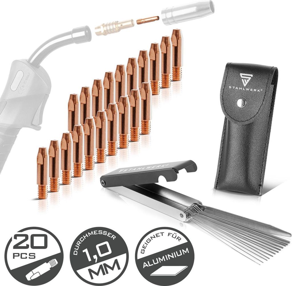 20 Stromdüsen 1,0 mm AK25 MB25 KD24 MB24 Aluminium mit Düsennadeln im Etui