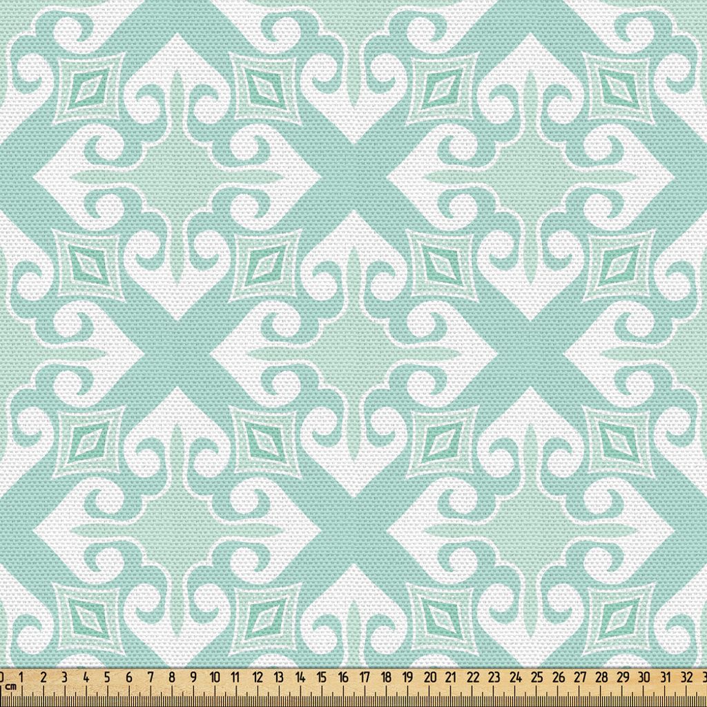 ABAKUHAUS Teal und Weiß Gewebe als Meterware, Altmodische abstrakte Mosaik-Gestaltungselemente mit Blumendetails, 2 M (148 x 200 cm), Mint Grün W...