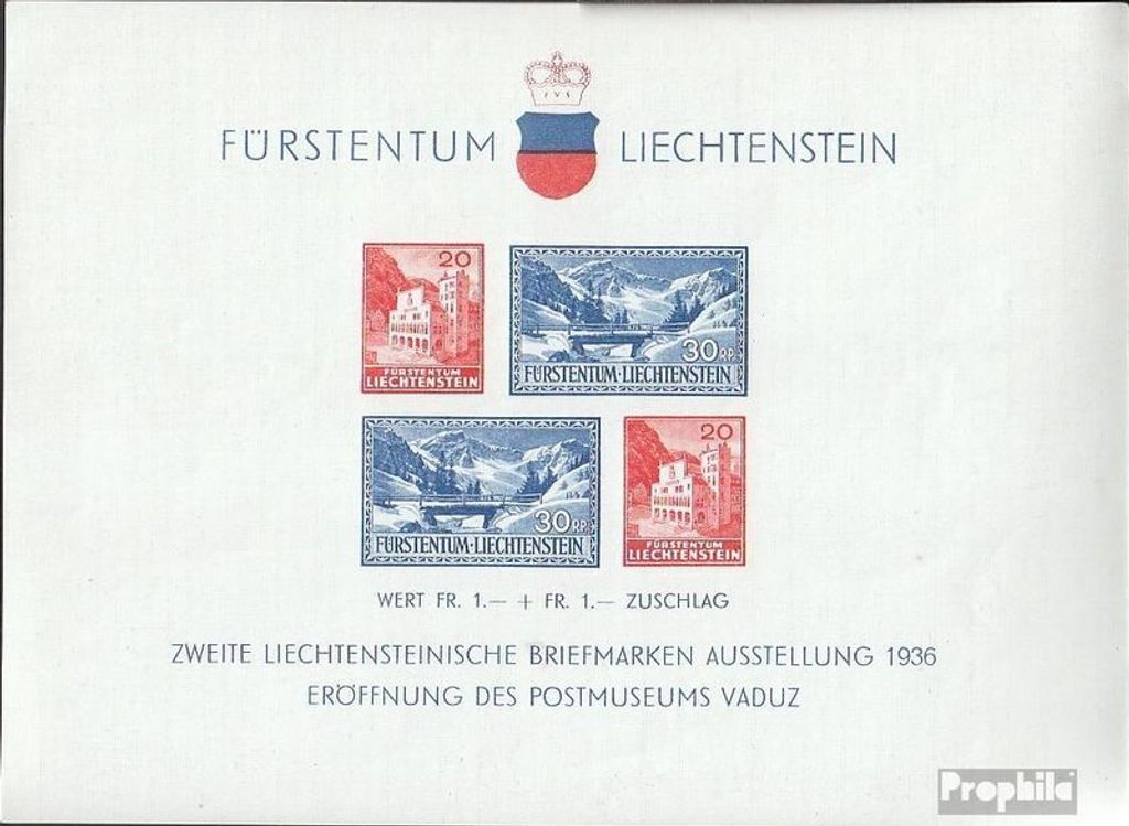 Briefmarken Liechtenstein 1936 Mi Block2 (kompl.Ausg.) Produktbild 