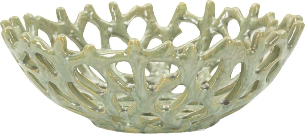 Coupe Corail Design Vert en Métal Ajouré Ø 35 cm - Finition Artisanale