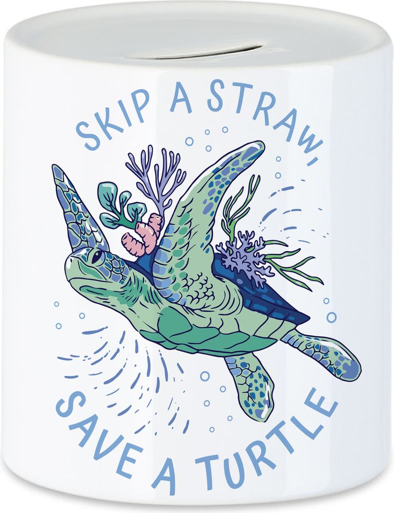 Skip A Straw Save A Turtle Spardose Strohhalm Plastik Schildkröte Meere Ozean Natur Umwelt