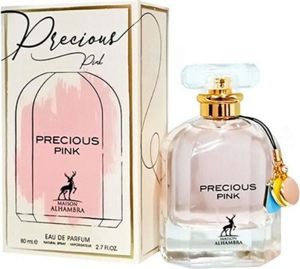 A perfume bottle and its packaging are displayed against a white background.