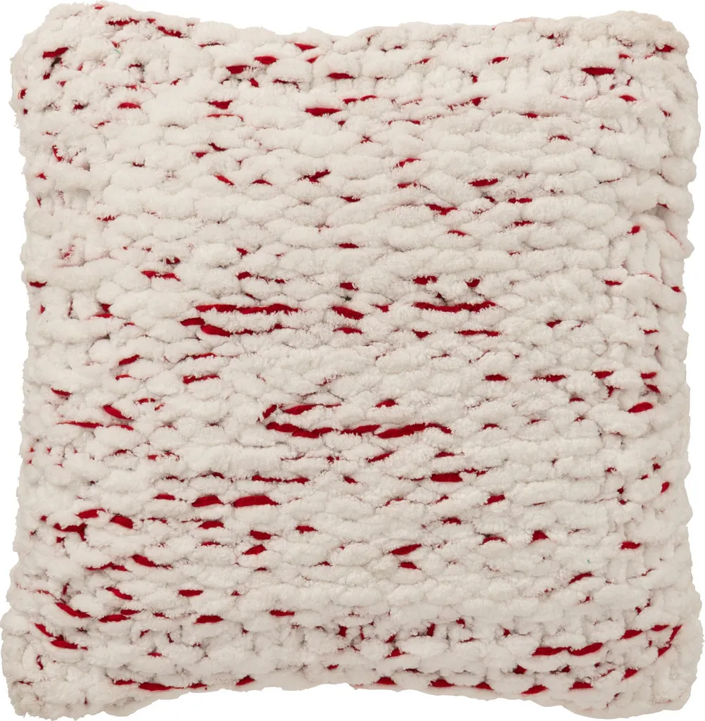 Coussin tricoté en polyester J-Line design flocon rouge et blanc