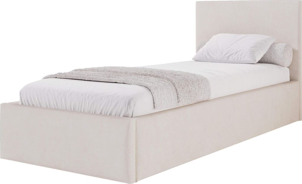 Moebelpaket Bett 90x200 cm, Bett Azuro S05, Polsterbett mit Stauraum, Modern Einzelbett mit Einem Metallrahmen Beige