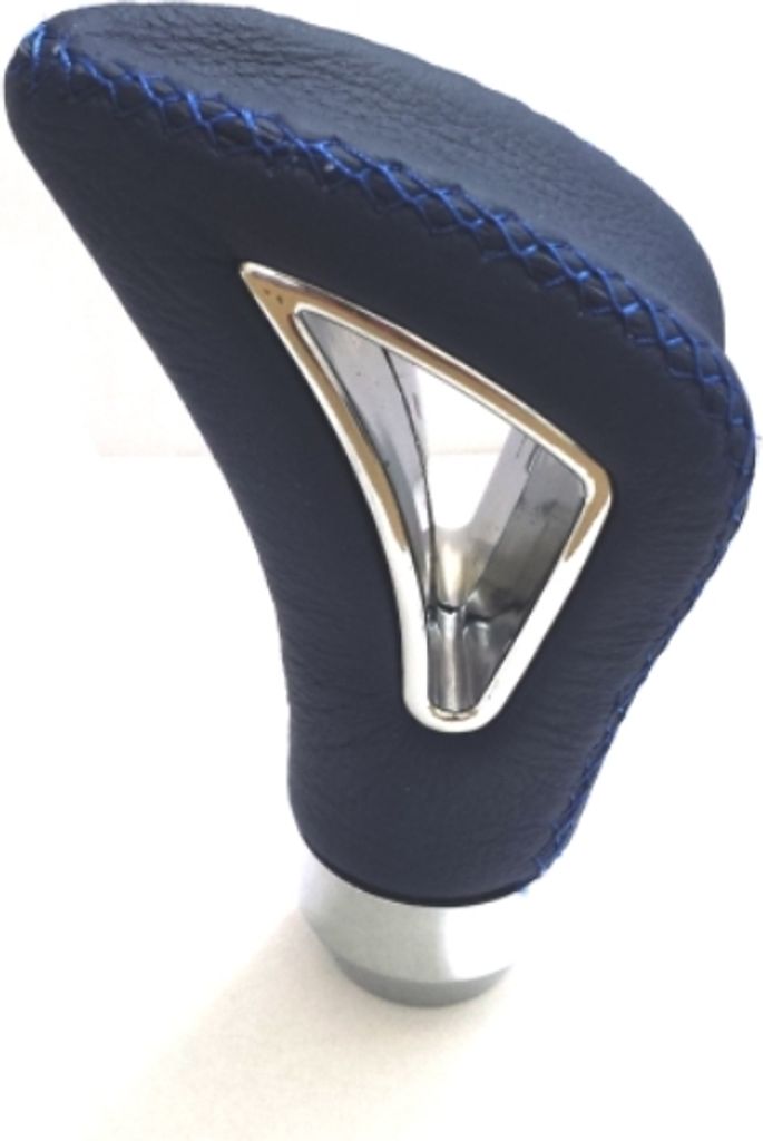 SK717 - Schaltknauf, Kunstleder, Blau mit blauen Ziernaht u. verchromte Rahmen