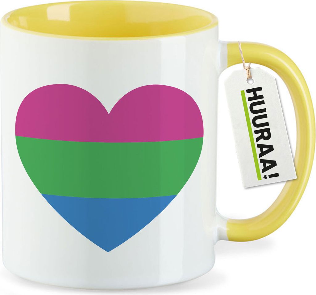Huuraa Kaffeetasse Polysexuell Pride Flagge LGBTQ Herz 330ml Gelb Keramik Kaffeebecher Geschenkidee