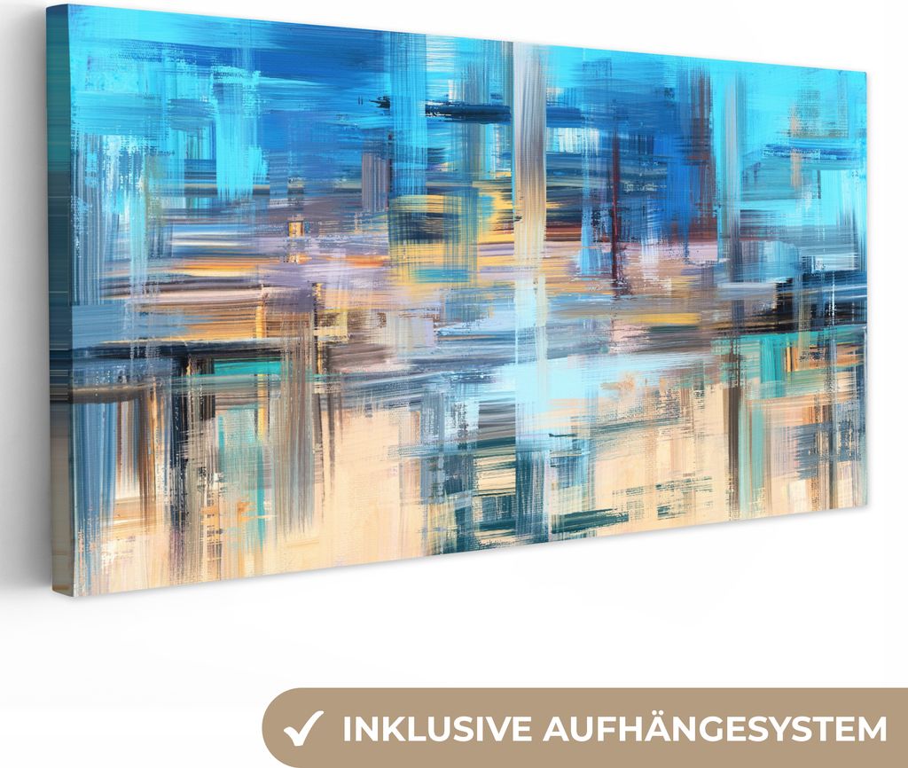 MuchoWow - Leinwandbilder - Ölfarbe - Abstrakt - Malerei, Wandbild, Wanddeko Bilder Wohnzimmer, 40x20 cm