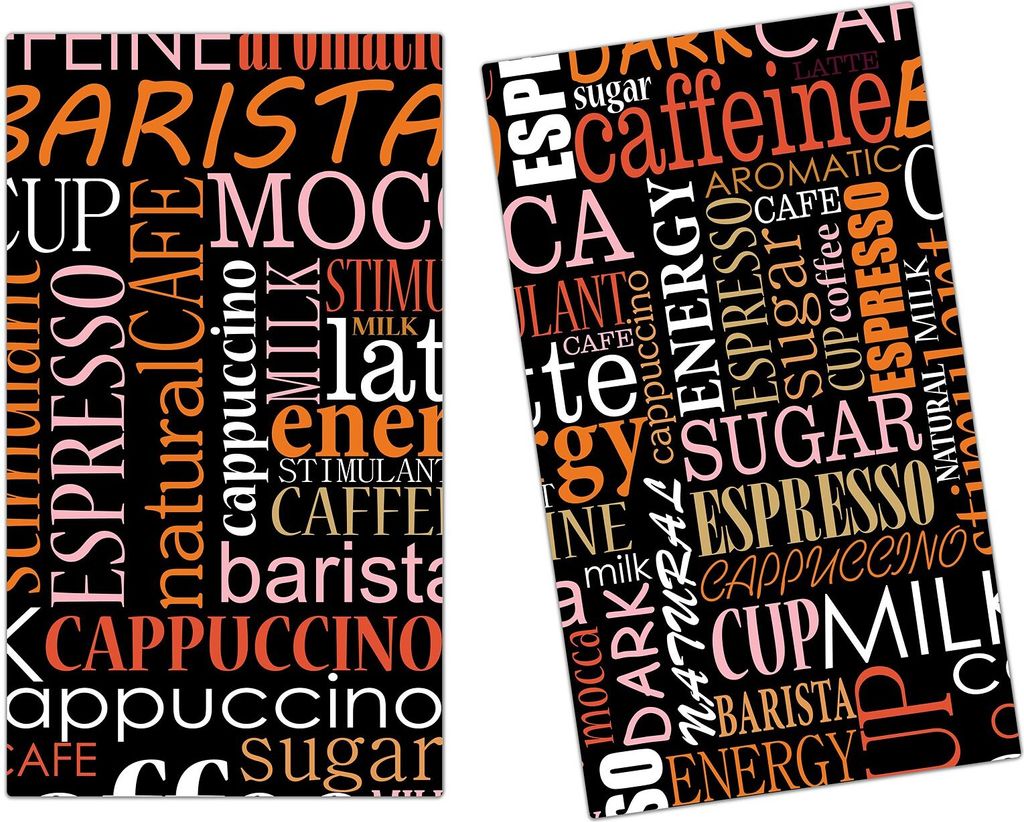 Spritzschutz Herdabdeckplatte Schneidebrett aus Glas Kaffeevarianten Design 2-Teilig (60x52cm)