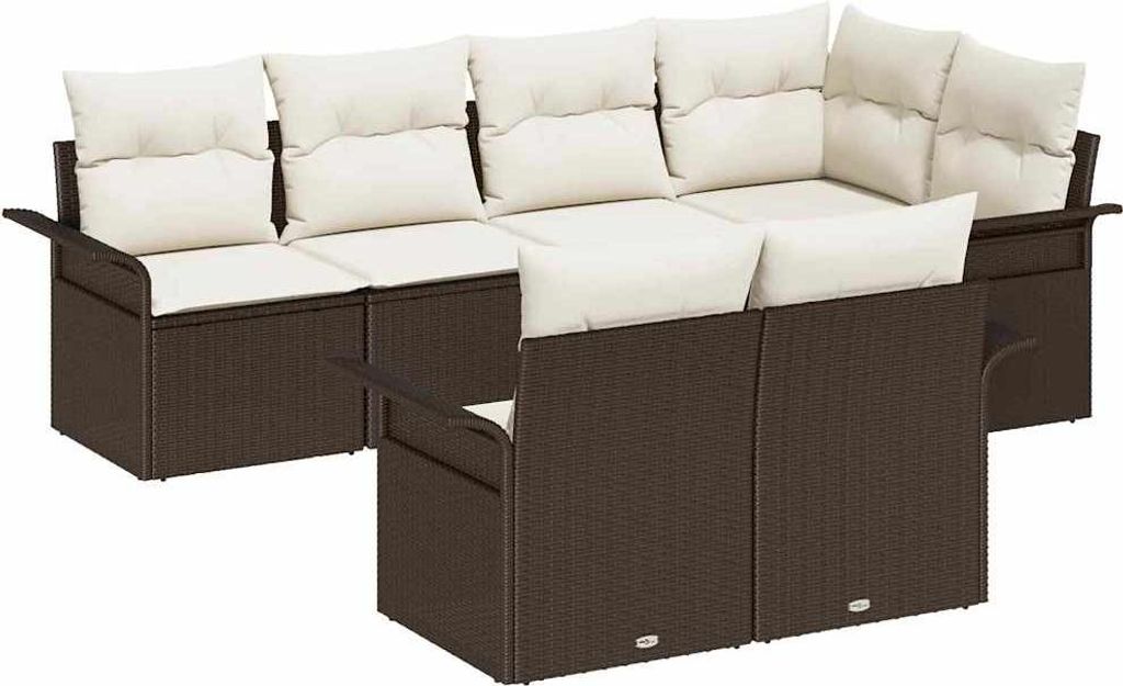 Gartensofa-set mit Kissen 7 pcs Braun Poly-Rattan