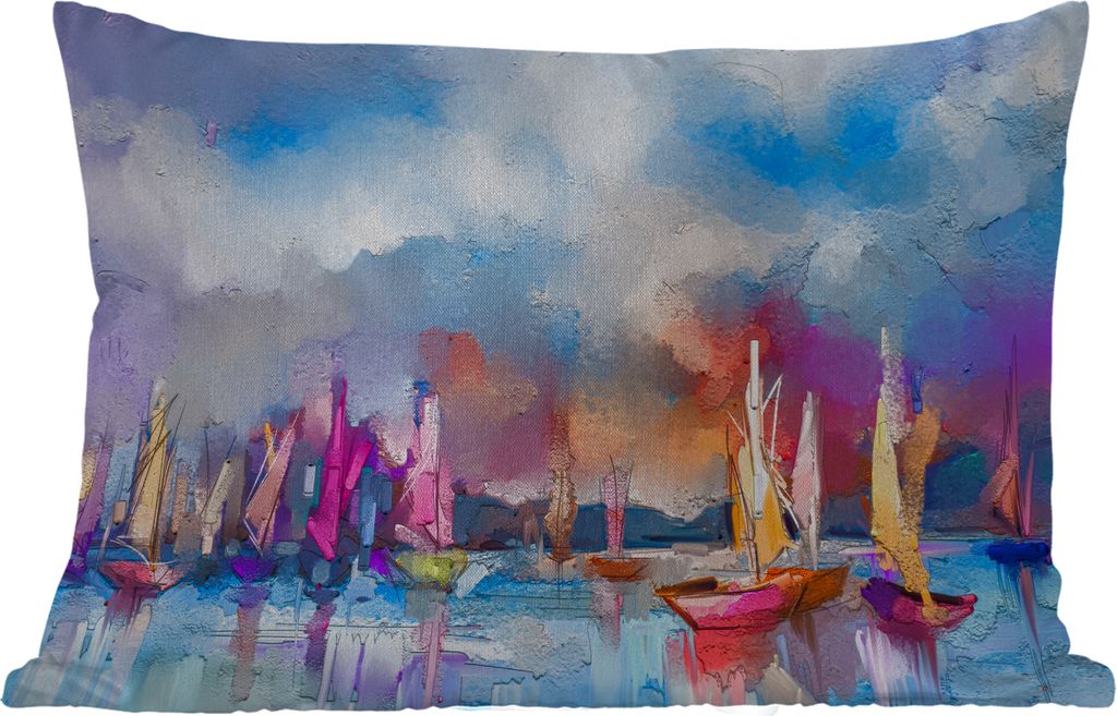 MuchoWow Outdoor Kissen - Malerei - Boote - Wasser - 50x30 cm - Wetterfest - Lounge Kissen - Sofa kissen - Wohnzimmer Dekoration