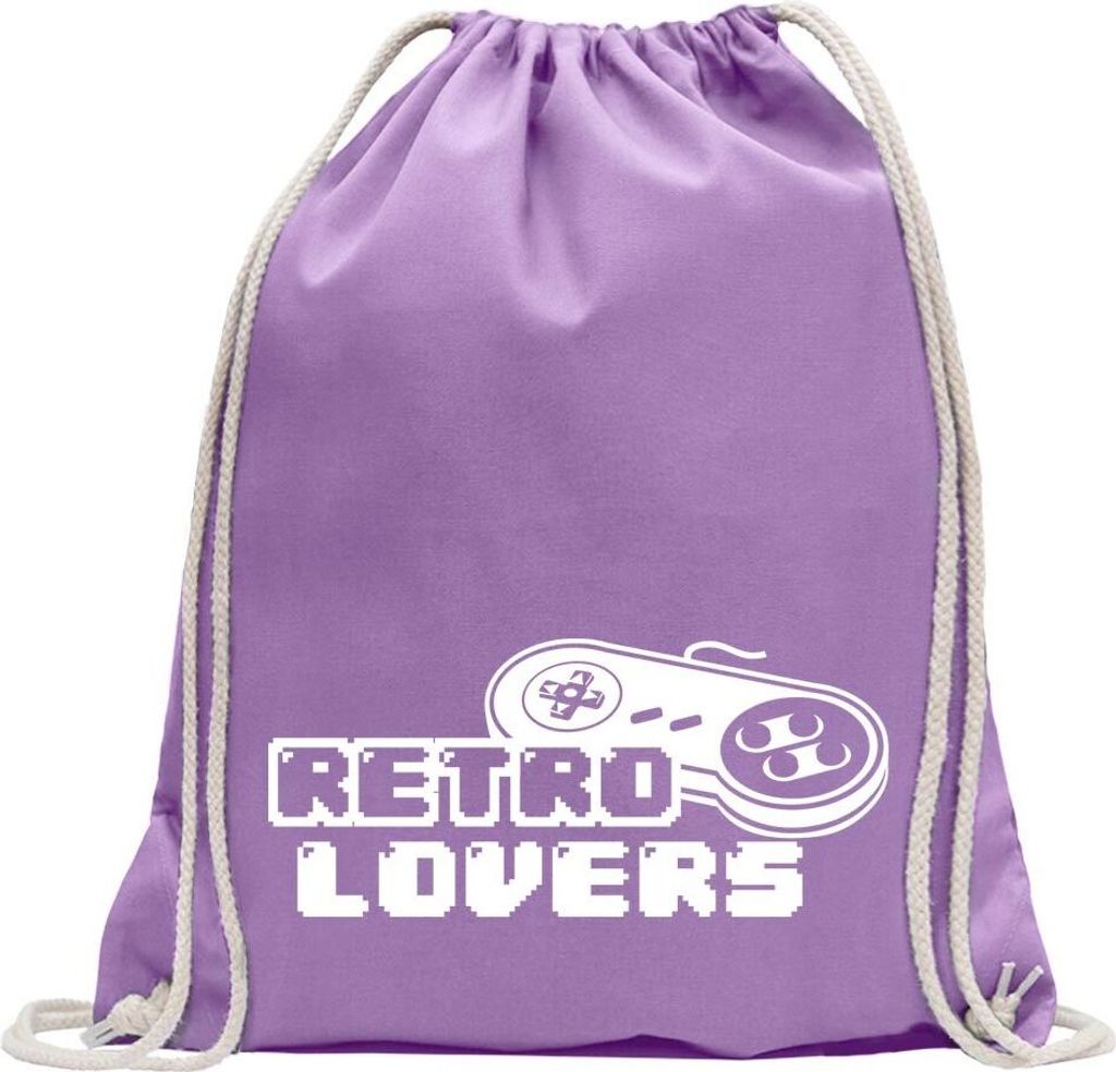 Kiwistar - Turnbeutel - lavendel - Retro Lover Controler zocken Spiele Games - Fun Rucksack Sport Beutel Gymsack Baumwolle mit Ziehgurt