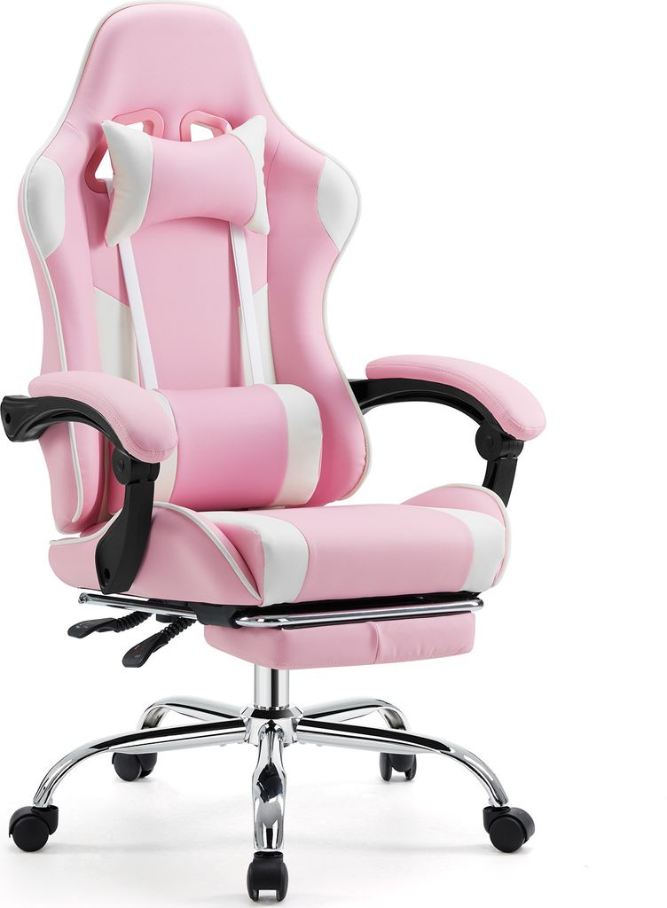 Sweiko Gaming Stuhl ,Schreibtischstuhl mit Fußstütze und bequemer Lendenwirbelstütze,Ergonomisch,Liegesessel mit Kopfstütze,Kunstleder,Rosa,Sch...