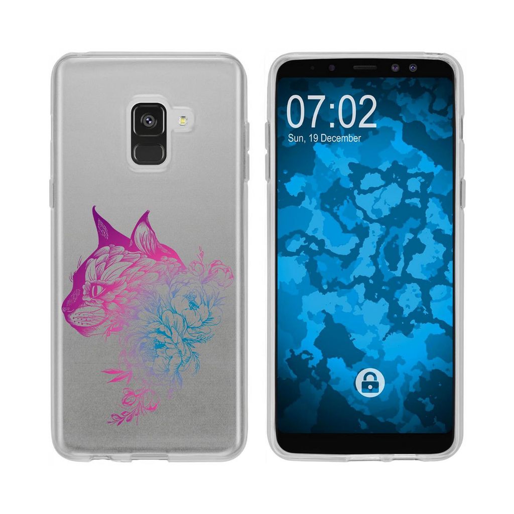 PhoneNatic Case kompatibel mit Samsung Galaxy A8 (2018) EU Version Silikon-Hülle Floral Katze M2-6