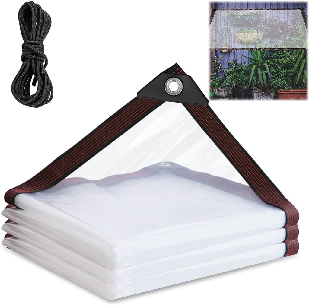 Durchsichtige Plane mit ?sen 2x2m Regenschutz Zelt Terassenplane Outdoor Vorhang Wetterfest Transparent Pavillon Wasserdicht Balkon Schutzwand fš...