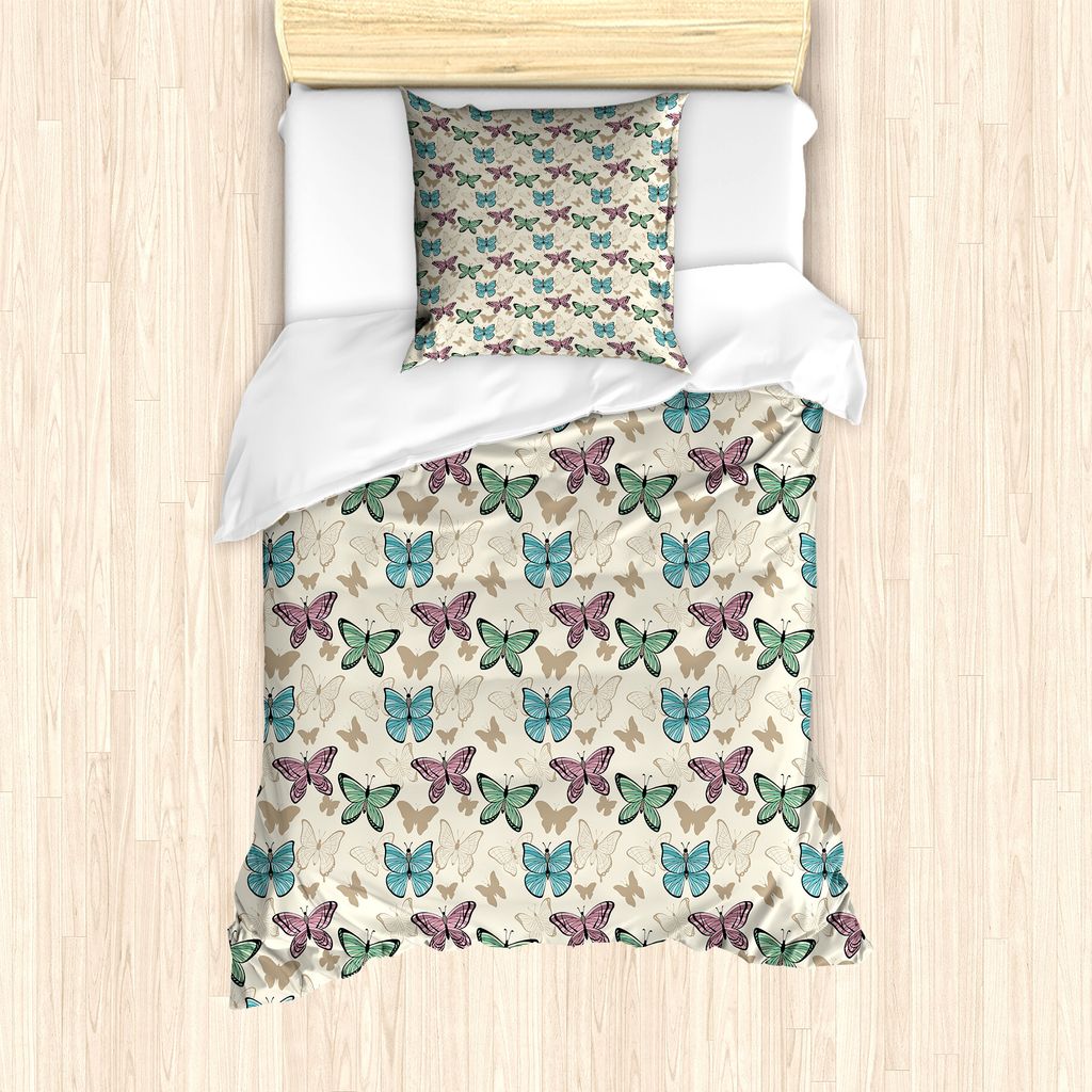 ABAKUHAUS Blau und Pink Bettbezug Set für Einzelbetten, Schmetterlinge, Milbensicher Allergiker geeignet mit Kissenbezug, 135 cm x 200 cm - 80 x 8...