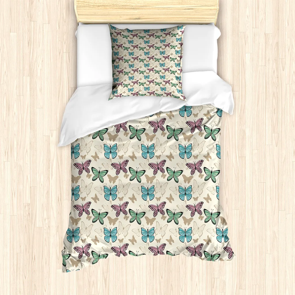Set di biancheria da letto con farfalle blu, matrimoniale e fiori freschi, con 2 federe, set di trapunte floreali naturali, per ragazze e adolescenti