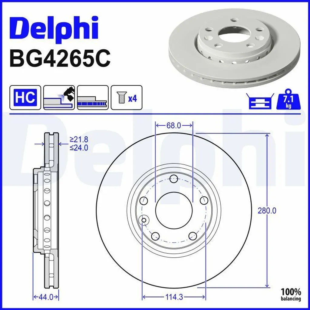 Disque de Frein Arrière DELPHI BG4265C Haute Résistance en Carbone