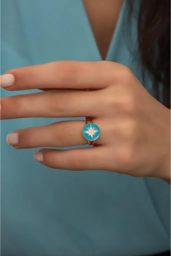 Bijou femme bague réglable étoile du nord en argent massif et or rose