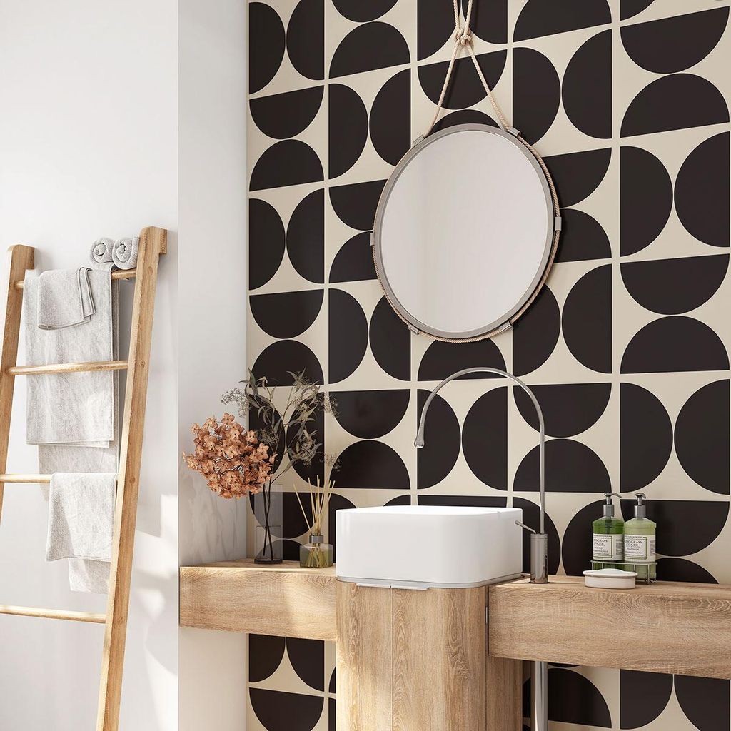 Klebefolie für Badezimmer - Lumaléa - Geometrisches Motiv - Klebefolie + MATTER Schutz - 70 x 70 cm
