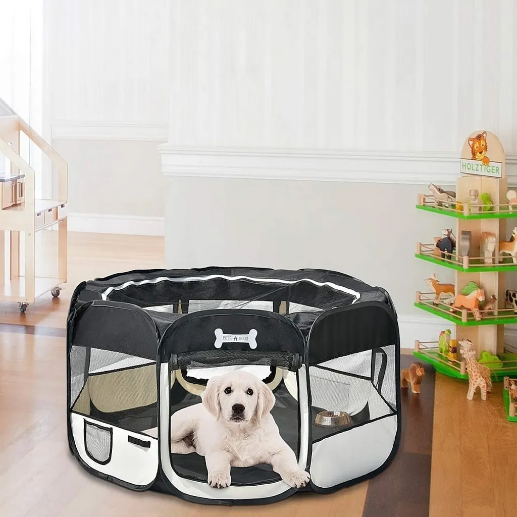Mucola Parc pour chiots pliable noir - Enclos modulable animaux XL