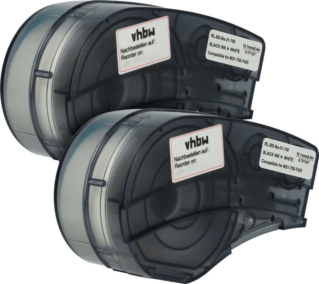 vhbw 2x Schriftband-Kassette kompatibel mit Brady BMP21-LAB, BMP21-PLUS, ID PAL, BMP21 Etiketten-Drucker 6,4m x 19,05mm Schwarz auf Weiß, Polyprop...