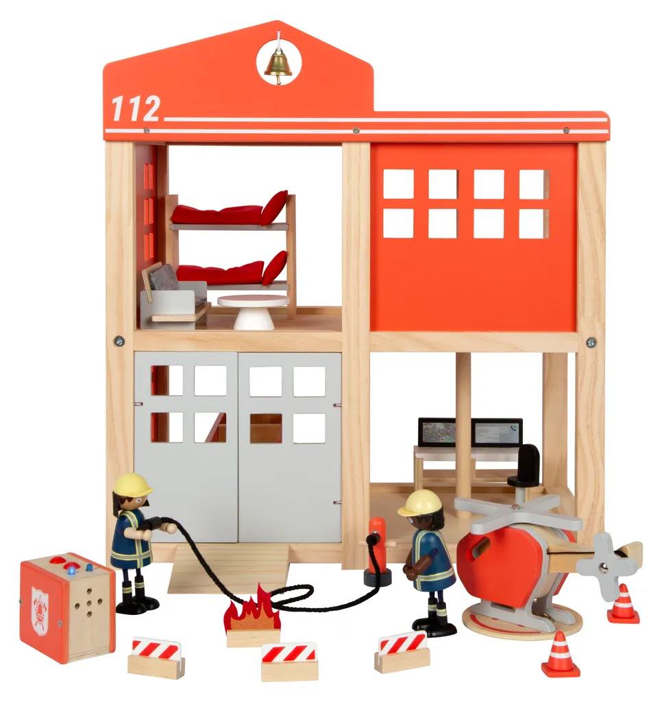 Caserne de pompiers bois Small Foot : rampe de descente et accessoires - 5