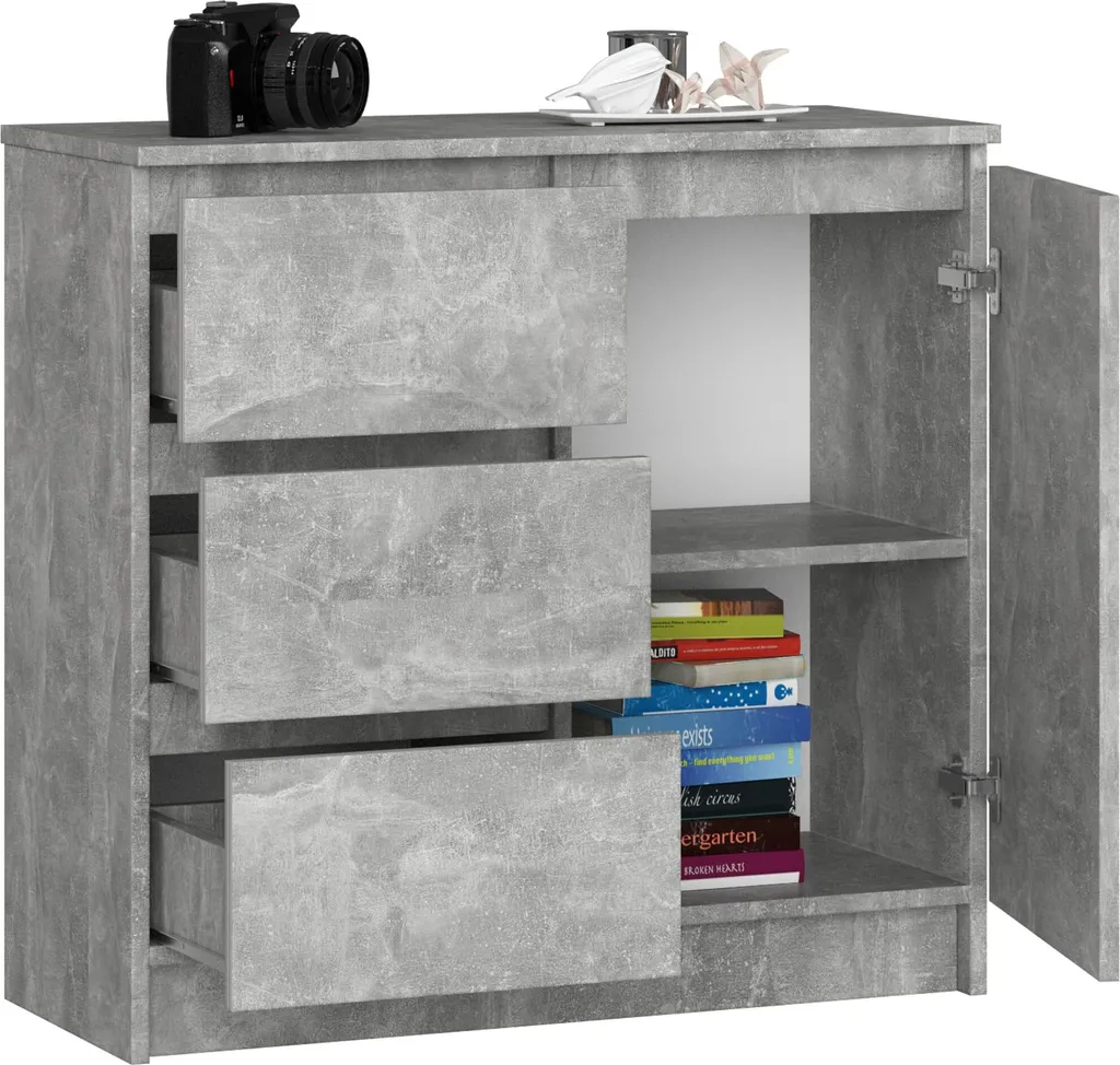 Mobiletto BDW 3 Cassetti 1 Anta - Scarpiera e Credenza Calcestruzzo