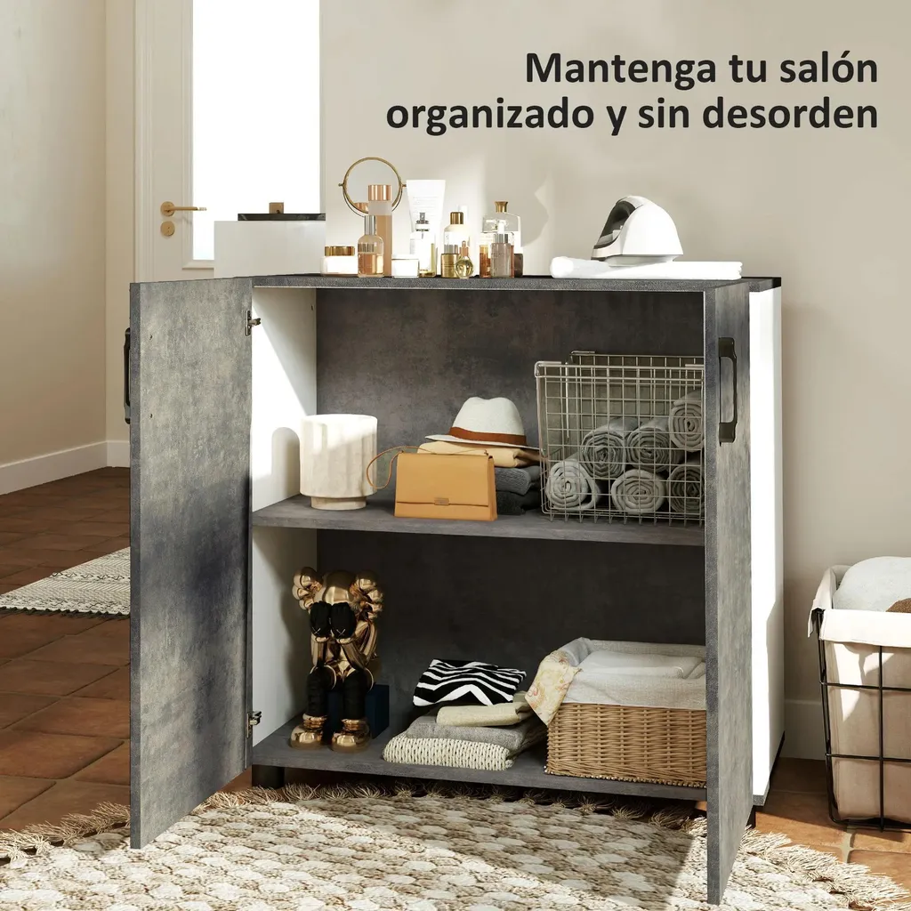 Buffet bas gris clair avec fermeture douce Soft-Close et tablette 80cm - 3