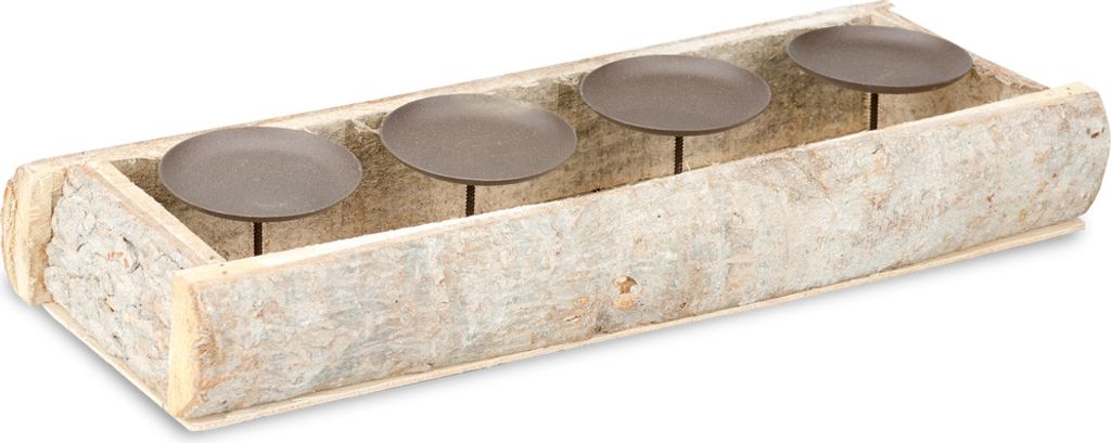 Kerzenhalter Rindenholz weiß gewaschen für 4 Kerzen ca. 45x15x6cm | Kerzenteller