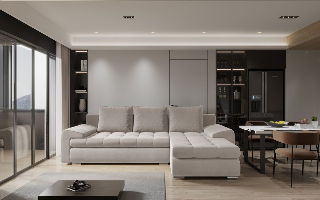 Kaiser Möbel Elegantes und modernes Ecksofa TOMI Castel KaltesBeige Rechts