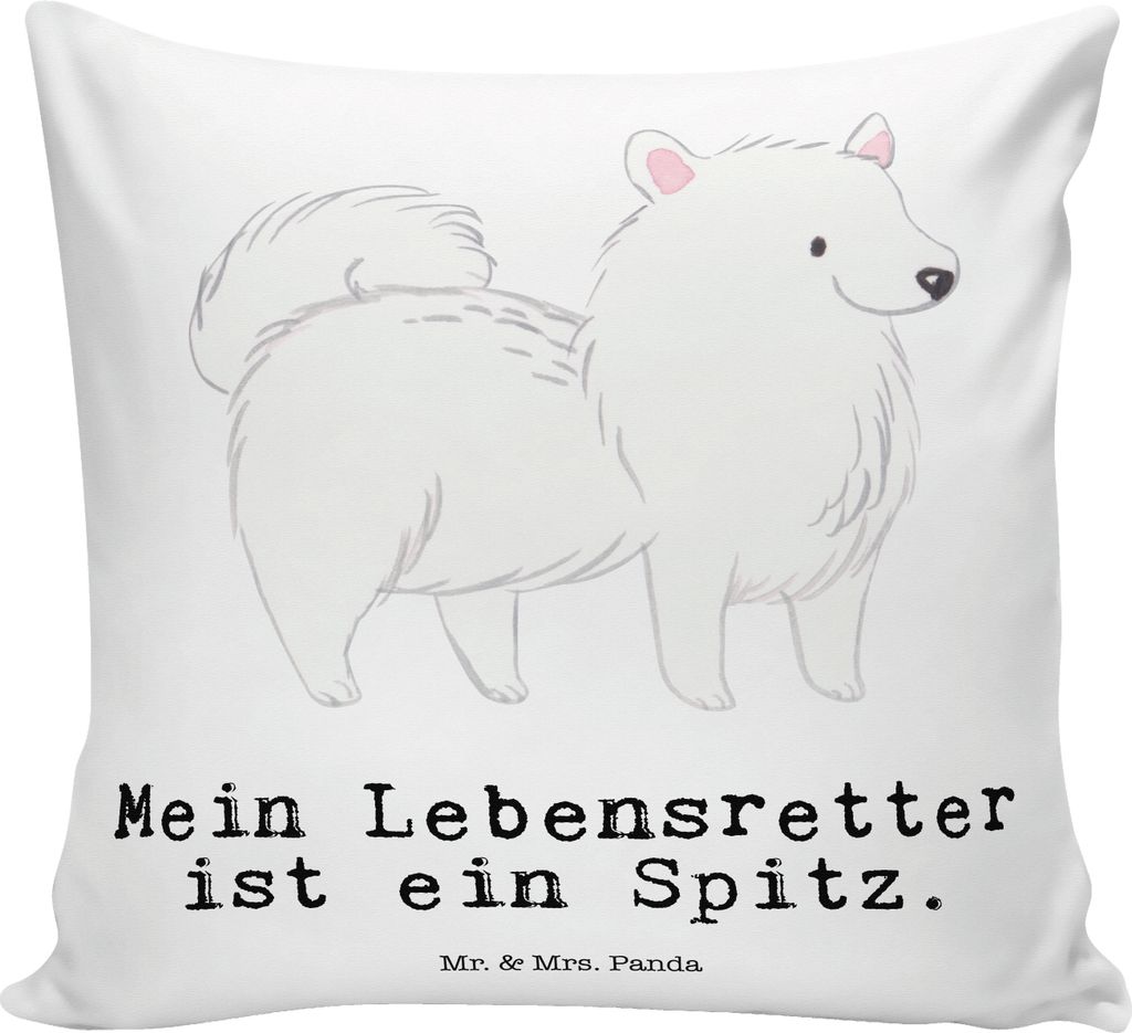 Mr. & Mrs. Panda Deko Kissen Spitz Lebensretter - Weiß - Geschenk, Sofakissen, Dekokissen, bedruckt, Kuschelkissen, 40x40