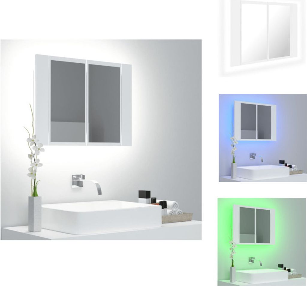 vidaXL LED-Bad-Spiegelschrank Weiß 60x12x45 cm Acryl - Badezimmerwaschtische